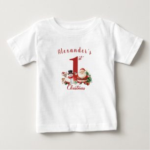 Santa, snowman, deer Baby's First Christmas Baby T-Shirt