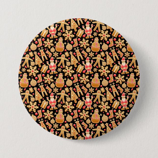 Santa & Snowman Gingerbread Christmas Cookies 3 Inch Round Button (Front)