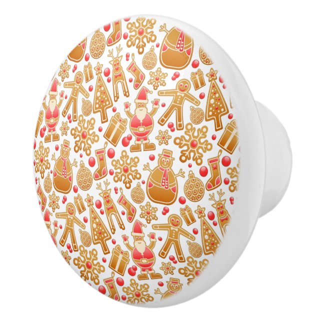 Santa & Snowman Gingerbread Christmas Cookies Ceramic Knob (Right)