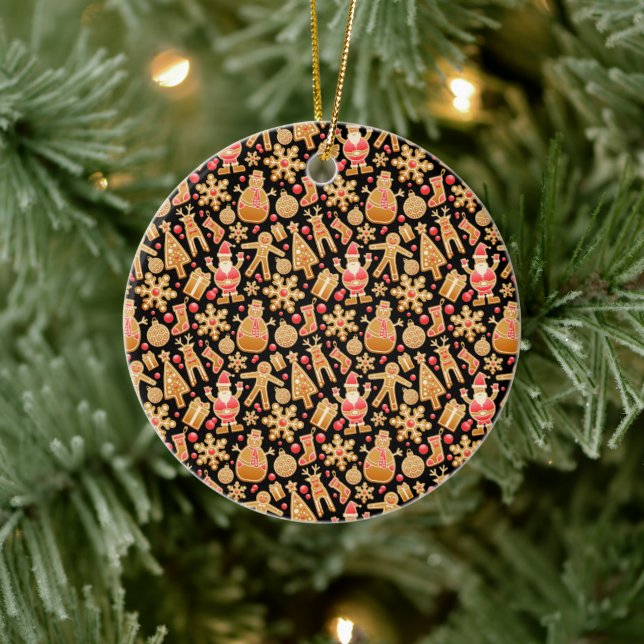 Santa & Snowman Gingerbread Christmas Cookies Ceramic Ornament (Tree)