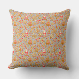 Santa & Snowman Gingerbread Christmas Cookies Throw Pillow
