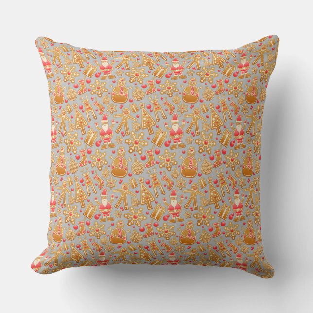 Santa & Snowman Gingerbread Christmas Cookies Throw Pillow (Front)