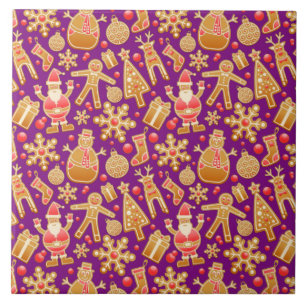 Santa & Snowman Gingerbread Christmas Cookies Tile