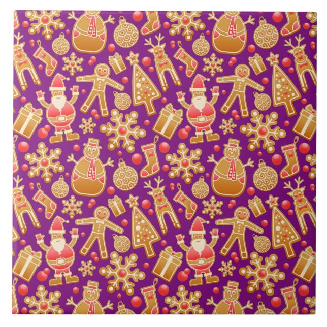 Santa & Snowman Gingerbread Christmas Cookies Tile (Front)