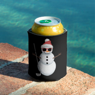 Santa Snowman Golf Ball Christmas Golfer Gift Can Cooler