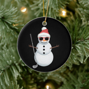 Santa Snowman Golf Ball Christmas Golfer Gift Ceramic Ornament