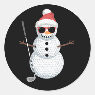 Santa Snowman Golf Ball Christmas Golfer Gift Classic Round Sticker