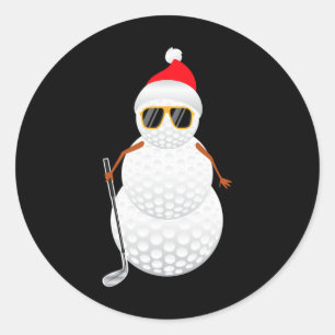Santa Snowman Golf Ball Christmas Golfer Gift Classic Round Sticker