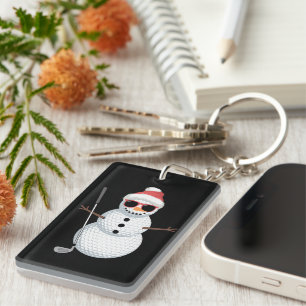 Santa Snowman Golf Ball Christmas Golfer Gift Keychain