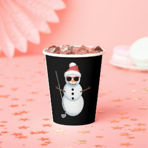 Santa Snowman Golf Ball Christmas Golfer Gift Paper Cups