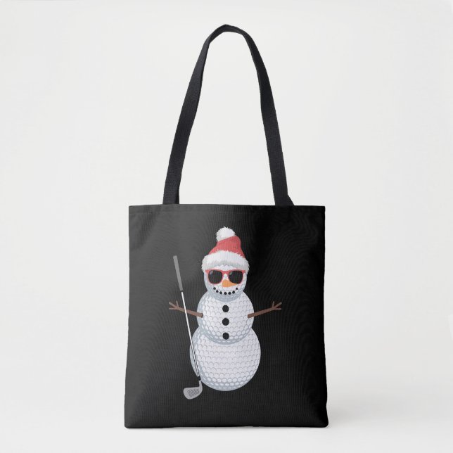 Santa Snowman Golf Ball Christmas Golfer Gift  Tote Bag (Front)
