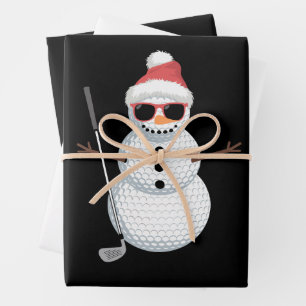 Santa Snowman Golf Ball Christmas Golfer Gift  Wrapping Paper Sheet