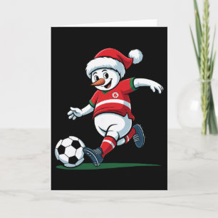 Santa Snowman Playing Soccer Mens Womens Christmas Card