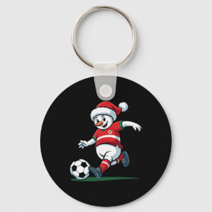 Santa Snowman Playing Soccer Mens Womens Christmas Keychain