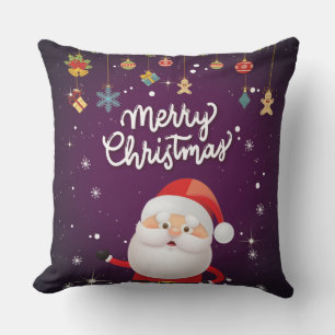 Santa, Snowman Purple Merry Christmas Throw Pillow