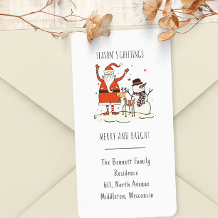 Santa Snowman Reindeer Christmas Merry And Bright Label