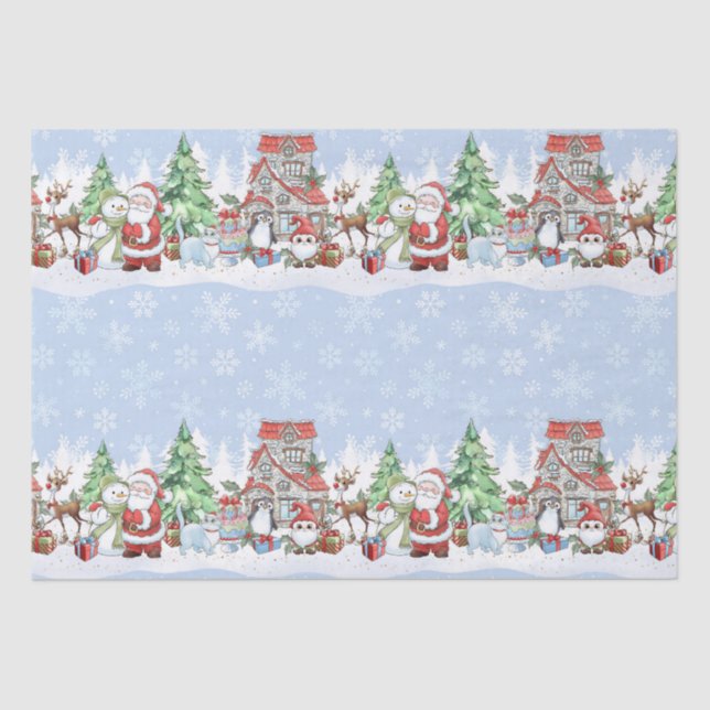 Santa Snowman Reindeer Christmas  Tissue Paper (Front)