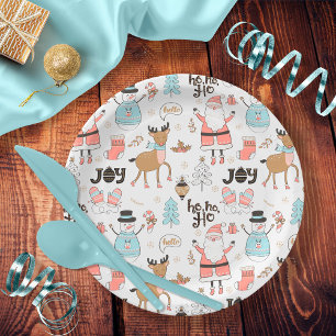 Santa, Snowman, Reindeer Pattern ID559 Paper Plate
