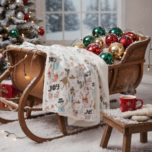 Santa, Snowman, Reindeer Pattern ID559 Sherpa Blanket