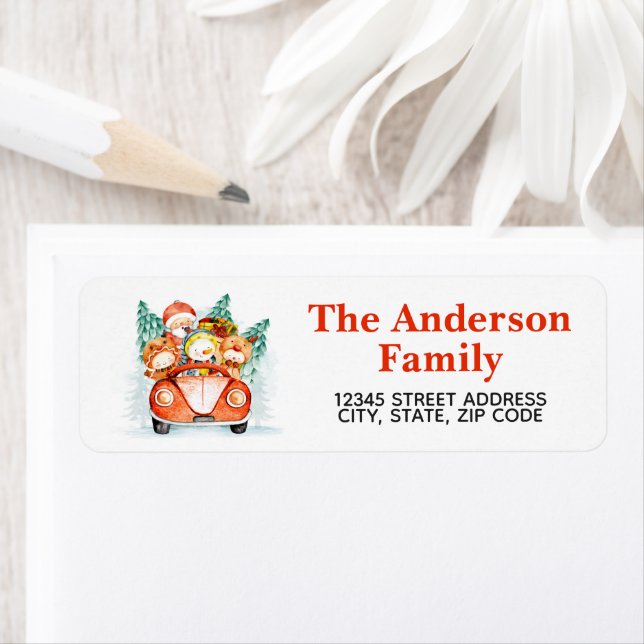 Santa Snowman Reindeer Return Address Label (Insitu)