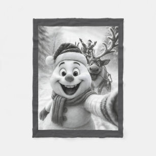 Santa Snowman Reindeer Taking A Selfie Photo Chris Fleece Blanket