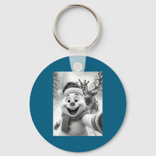 Santa Snowman Reindeer Taking A Selfie Photo Chris Keychain