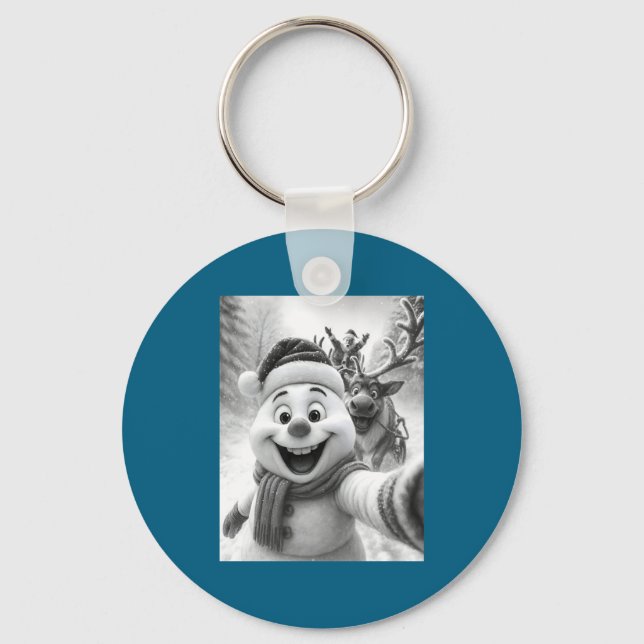 Santa Snowman Reindeer Taking A Selfie Photo Chris Keychain (Front)