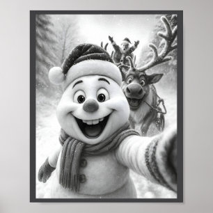 Santa Snowman Reindeer Taking A Selfie Photo Chris Poster