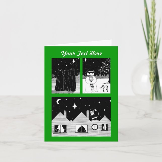santa snowman three kings black and white xmas holiday card (Front)
