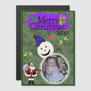 Santa & Snowman Your Photo Magnetic Christmas Card