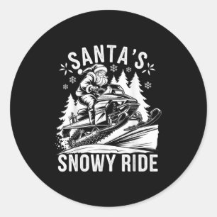 Santa Snowmobile Riding Snowmobiling Christmas Classic Round Sticker