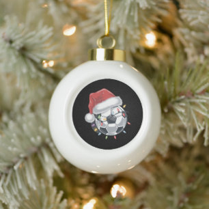 Santa Soccer Ball Sports Christmas Soccer Player Ceramic Ball Christmas Ornament