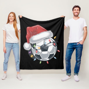 Santa Soccer Ball Sports Christmas Soccer Player  Fleece Blanket