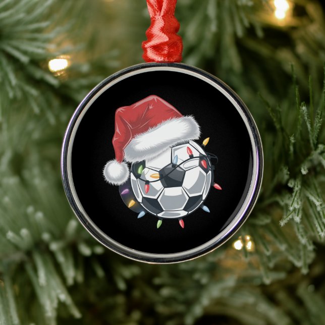 Santa Soccer Ball Sports Christmas Soccer Player  Metal Ornament (Tree)