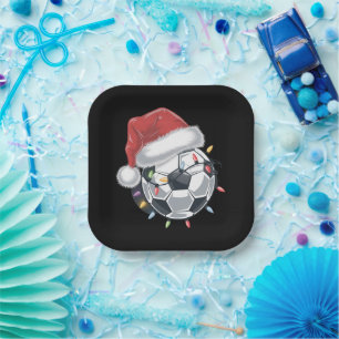 Santa Soccer Ball Sports Christmas Soccer Player Paper Plate