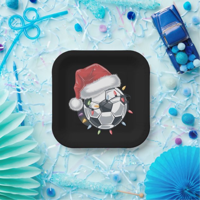 Santa Soccer Ball Sports Christmas Soccer Player  Paper Plate (Party)