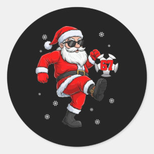 Santa Soccer Byll Sports Christmas Soccer Player M Classic Round Sticker