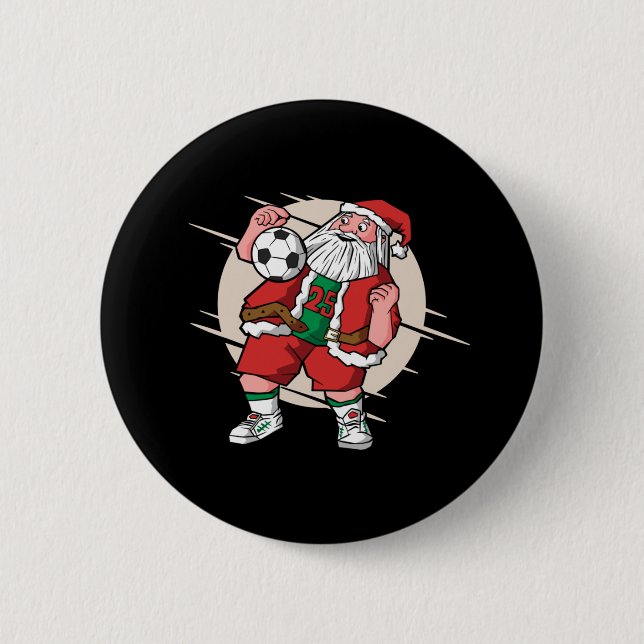 Santa Soccer Player Christmas Design 2 Inch Round Button (Front)