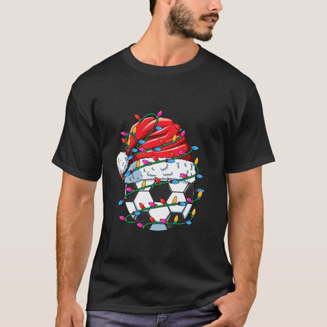 Santa Soccer Vibes Soccer Ball with Christmas Ligh T-Shirt (Front)
