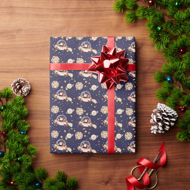 Santa Spaceship Christmas Wrapping Paper (Holiday Gift)