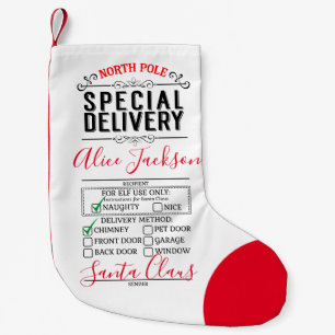 Santa Special delivery nice list elf note letter Small Christmas Stocking