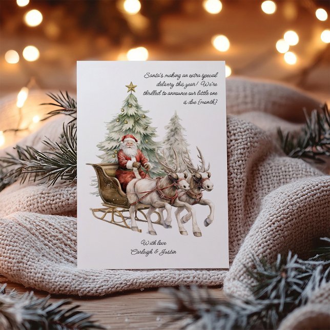 Santa Special Delivery Pregnancy Christmas Card (Christmas Card Pregnancy Announcement with traditional santa scene and your special delivery note)