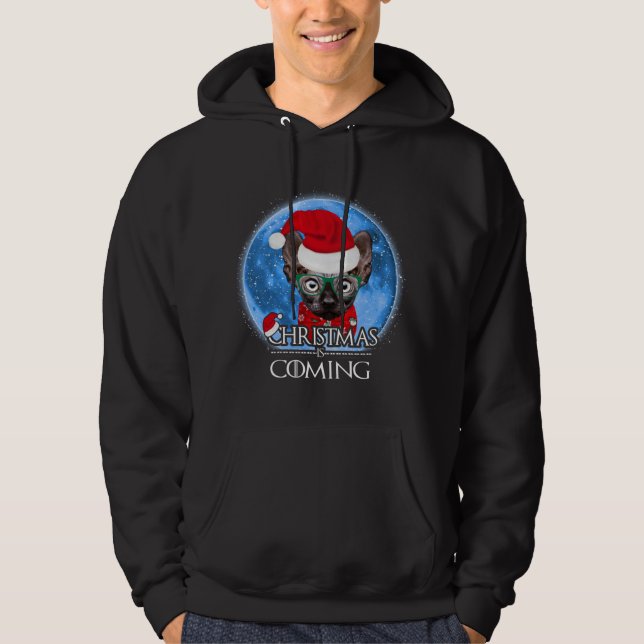 Santa Sphynx Cat Merry Christmas Is Coming Funny X Hoodie (Front)