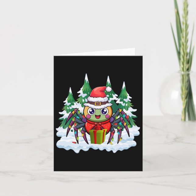 Santa Spider Holding A Present Box Funny Christmas Card (Front)