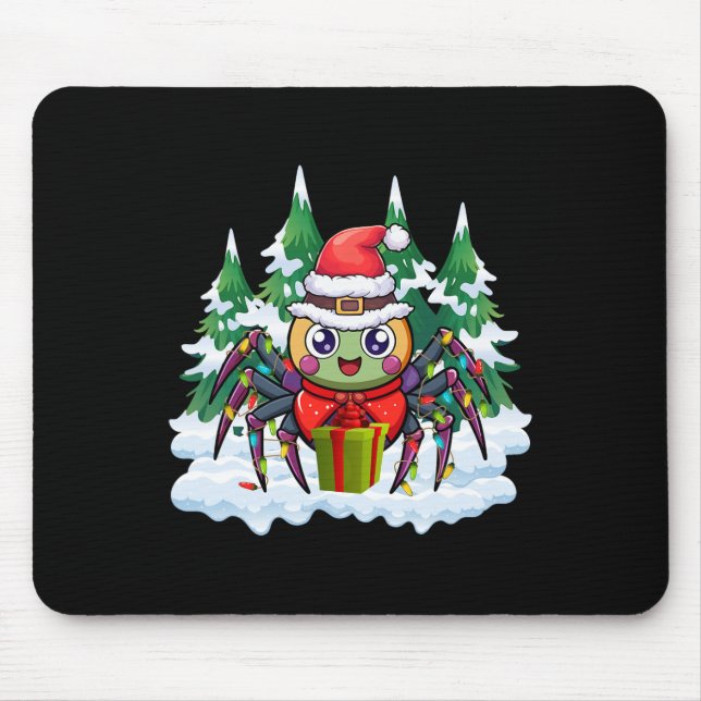 Santa Spider Holding A Present Box Funny Christmas Mouse Pad (Front)