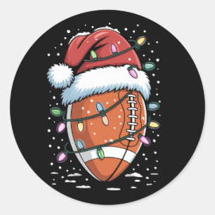 Santa Sports Christmas American Football Player  Classic Round Sticker