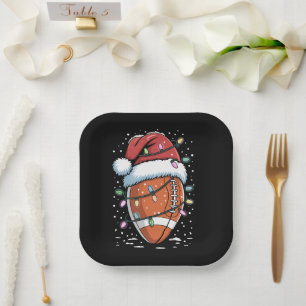 Santa Sports Christmas American Football Player Paper Plate