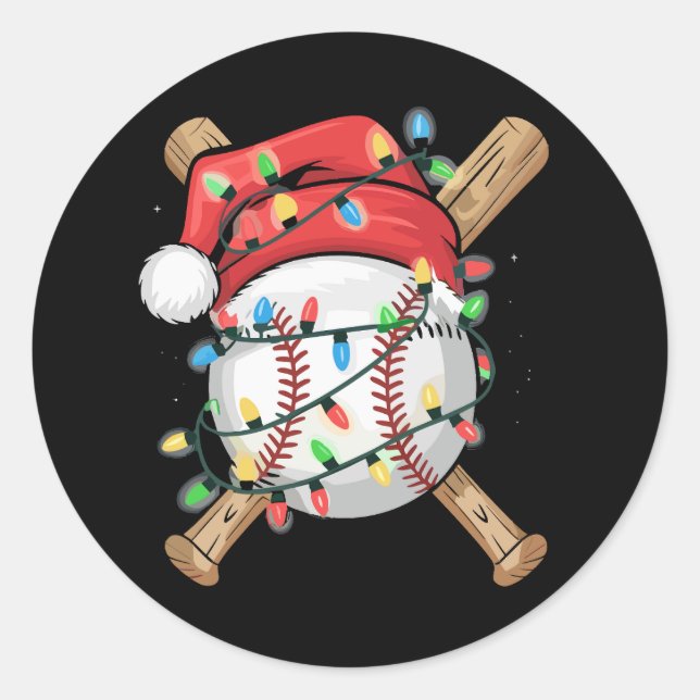 Santa Sports Christmas Baseball Player  Classic Round Sticker (Front)