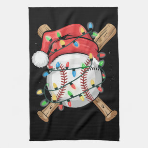 Santa Sports Christmas Baseball Player  Kitchen Towel