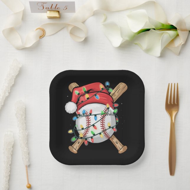 Santa Sports Christmas Baseball Player  Paper Plate (Wedding)